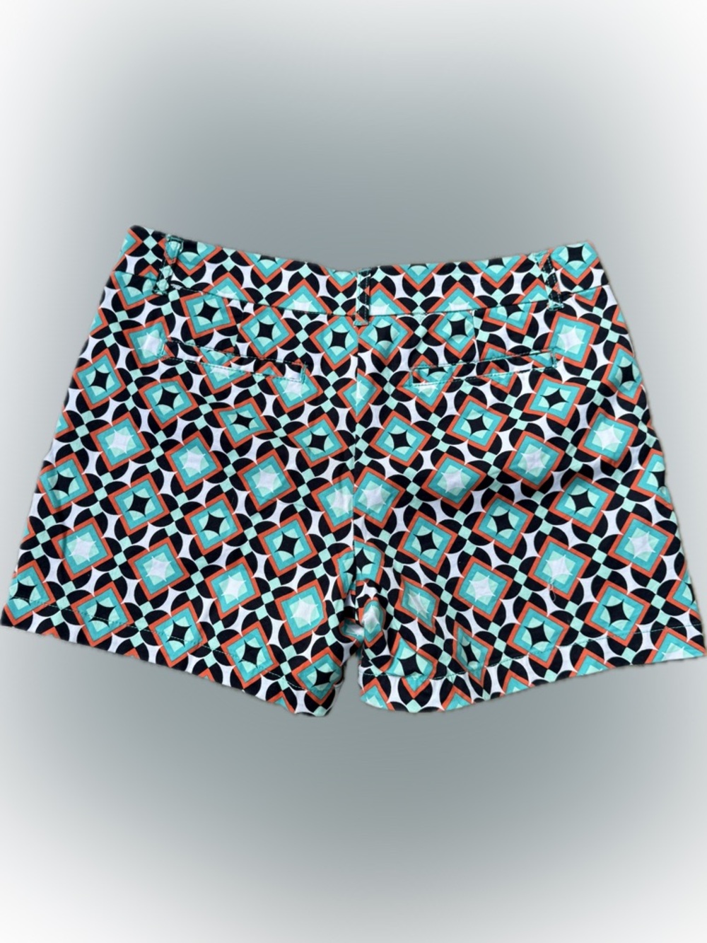 crown & ivy Geometric Aqua, Black & Orange Printed Women’s Shorts - Picture 2 of 4